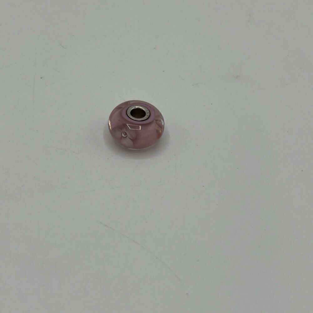 Trollbeads 925 Glass Pink & White Single Bead Charm